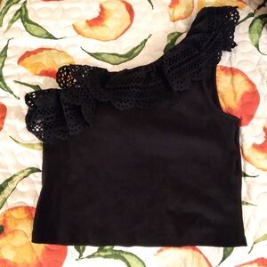 NWT Express One Shoulder Black Ribbed Crop Top (L)